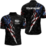 Maxcorners American Flag Scratch Billiard Shirt For Men, Custom 8 Ball Pool Team Jersey Polo & 1/4 Zip LM1805