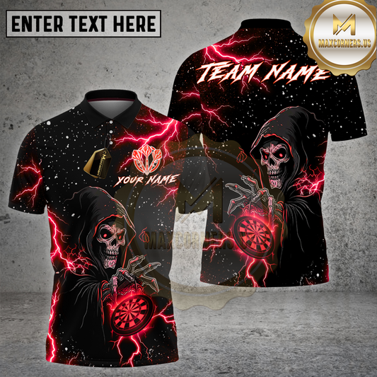Maxcorners Dart Grim Reaper Lightning Skull Dartboard Multicolor Options Personalized Name, Team Name 3D Shirt (4 Colors)