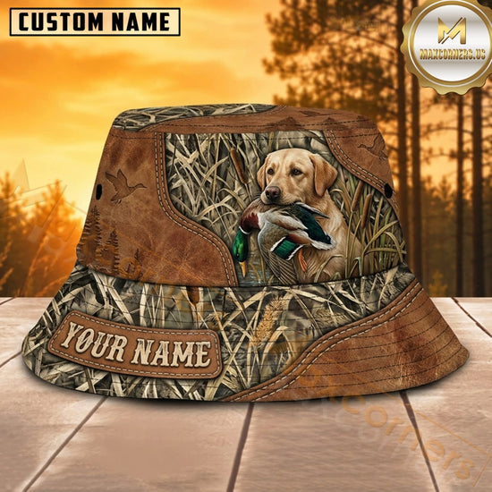 Maxcorners Duck Hunting Labrador Rustic Wheat Field Personalized Name 3D Bucket Hat