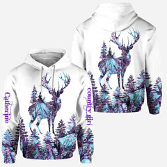 Maxcorners Country Girl Blue Purple Forest Deer Silhouette Personalized Name 3D Hoodie TU2611