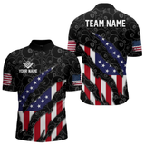 Maxcorners Personalized American Flag Billiard Shirts For Men, Patriotic 8 Ball Pool Team Jersey | Black LM1805