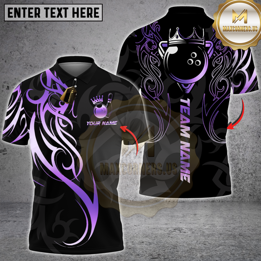 Maxcorners Bowling Sport Royal Crown Ball Tribal Multicolor Customized Name, Team Name 3D Shirt
