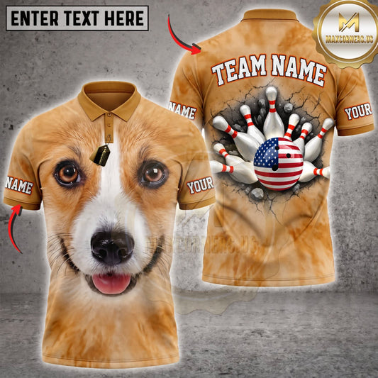 Maxcorners Bowling Cute Beagle Dog USA Patriotic Bowling Ball Personalized Name 3D Unisex Shirt