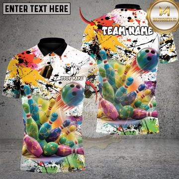 Maxcorners Bowling Color Splash Blast Personalized Name, Team Name 3D Shirt