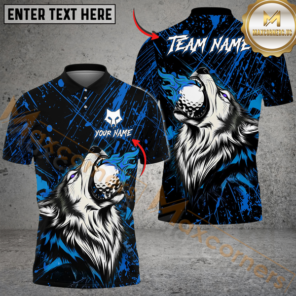 Maxcorners Wildfire Wolf Swing Golf Shirt, Customized Name & Team Name 3D Shirts (4 Colors)