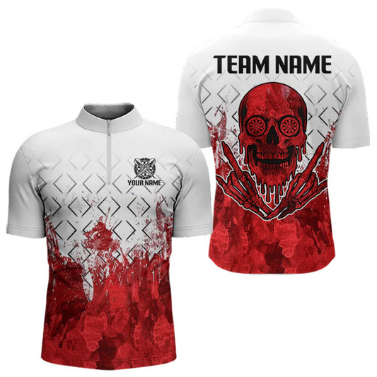 Maxcorners White-Red Skull Watercolor Pattern Custom Dart Shirt For Men, Dart Team Jerseys LM184