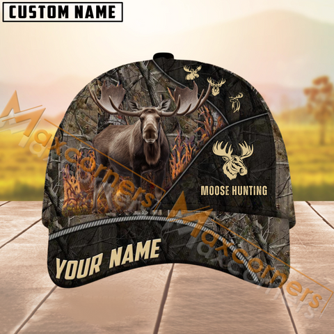 Maxcorners Moose Hunting Camo Pattern Multicolor Personalized Name 3D Cap