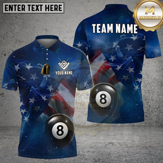 Maxcorners Billiards 8 Ball & 9 Ball Blue American Flag Love Personalized Shirt (2 Colors)