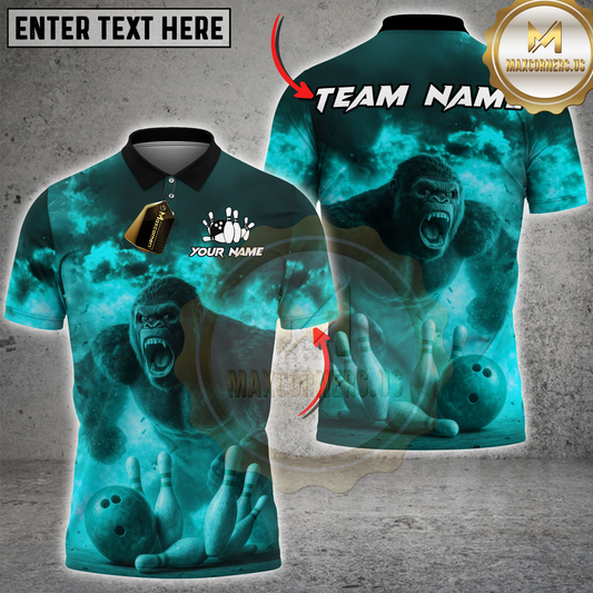 Maxcorners Bowling Gorilla Flame Multicolor Customized Name, Team Name 3D Shirts