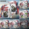 Maxcorners Fishing USA Flag Pattern Hooked On Freedom Sun Protection Personalized Name Team Name 3D Shirts (6 Fish Species)