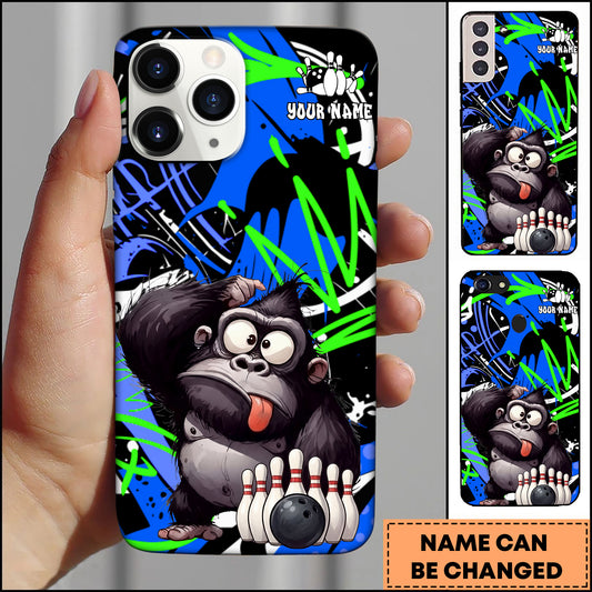 Maxcorners Bowling Phonecase Gorilla Character Blue Green Graffiti Splash Personalized Name 3D Phone Case