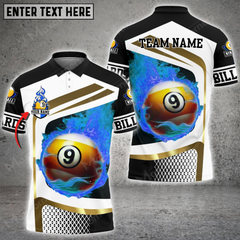 Maxcorners Billiard Ball 9 Fire Gold Line Multicolor Options Personalized Name, Team Name 3D Polo Shirt