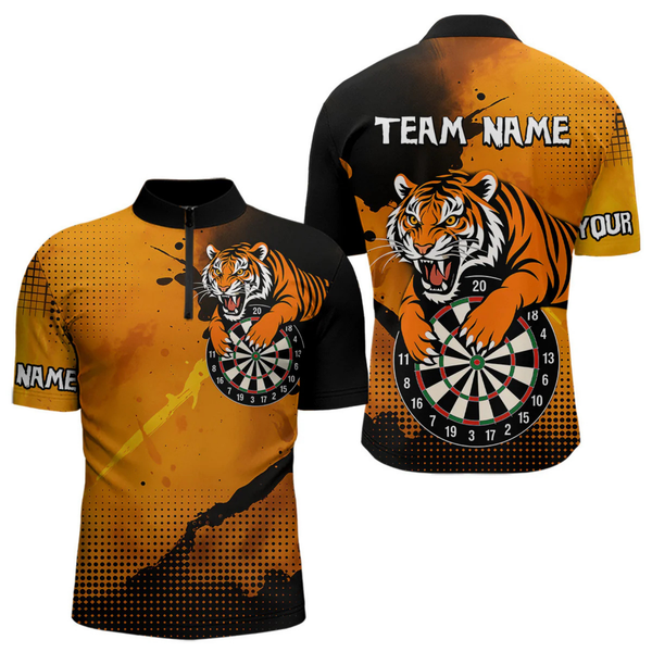 Maxcorners Roaring Tiger Dartboard Shirt - Rust & Black Darts Jersey With Custom Name For Men LM2404