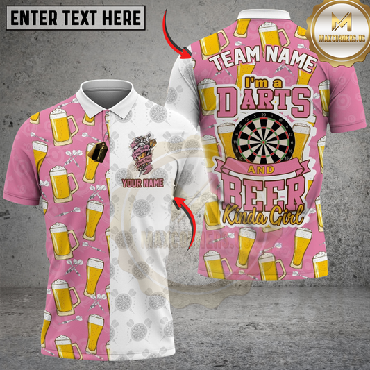 Maxcorners Darts I'm A Darts And Beer Kinda Girl Personalized Name, Team Name Unisex Shirt (4 Colors)