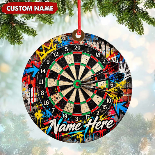 Maxcorners Darts Lover Graffiti Streetwear Crown, Target Board Pattern Personalized Name Ornament 2D Flat