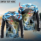 Maxcorners Bass Fishing Blue Camo Sport Personalized Name, Team Name 3D Long Sleeve Shirt