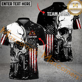 Maxcorners Skull American Flag Billiard Jersey Customized Name, Team Name 3D Polo Shirt