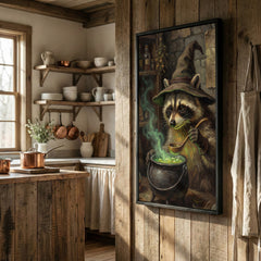 Maxcorners Wizard Raccoon Brewing Green Magic Potion Fantasy Canvas Wall Art