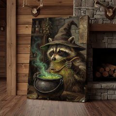 Maxcorners Wizard Raccoon Brewing Green Magic Potion Fantasy Canvas Wall Art