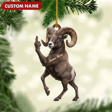 Maxcorners Bighorn Sheep Hunting Middle Finger Gesture Sheep Hunter Gift Customized Name 3D Keychain And Ornament