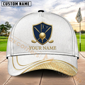 Maxcorners Golf Gold Shield Ball Tee Personalized Name 3D Cap