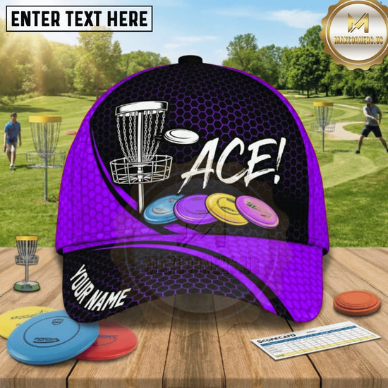 (8 Colors) Maxcorners Disc Golf ACE Chain Basket & Flying Discs Personalized Name 3D Cap LM3009