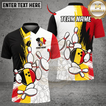 Maxcorners Bowling Belgium Flag Funny Bowling Pins Personalized Name 3D Unisex Shirt