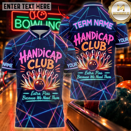 Maxcorners Bowling Handicap Club Neon Geometric Pattern Personalized Name 3D Unisex Shirt