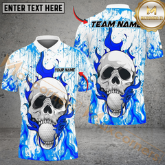 Maxcorners Flaming Skull Golf Polo Customized Name, Team Name 3D Shirts (4 Colors)