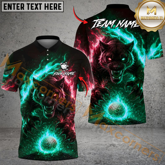 Maxcorner Blazing Wolf Strike Golf Polo Shirt Customized Name, Team Name 3D Shirts (4 Colors)