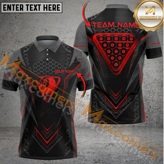 Maxcorners Ball 8 Metal Billiard Jersey Multicolor Options Personalized Name, Team Name 3D Polo Shirt (4 Colors)
