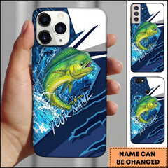 Maxcorners Mahi-mahi Dynamic Lightning Slash Blue White Sport Design Personalized Name Phone Case