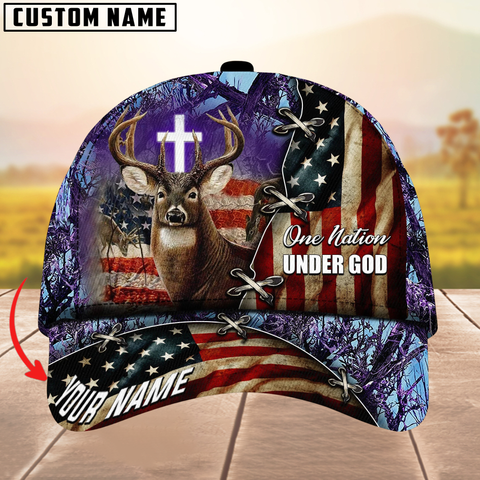 Maxcorners Unique One Nation Under God Deer Hunting Multicolor Personalized Name 3D Cap