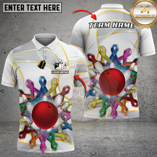 Maxcorners Bowling Awareness Ribbons Black And White Personalized Shirt (2 Colors)
