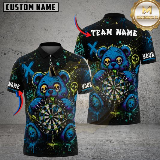Maxcorners Darts Graffiti Teddy Bear Multicolor Customized Name, Team Name 3D Shirts