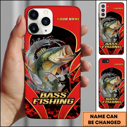 Maxcorner Bass Fishing Jumping Water Fisherman Silhouette Personalized Name 3D Phone Case