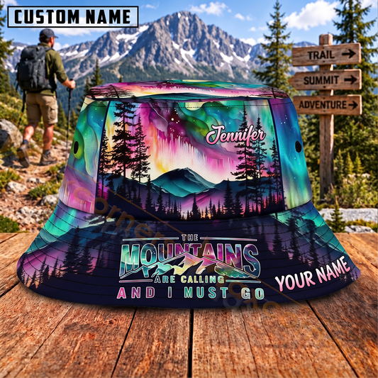 Maxcorners Hiking Colorful Aurora Mountain Forest Personalized Name 3D Cap