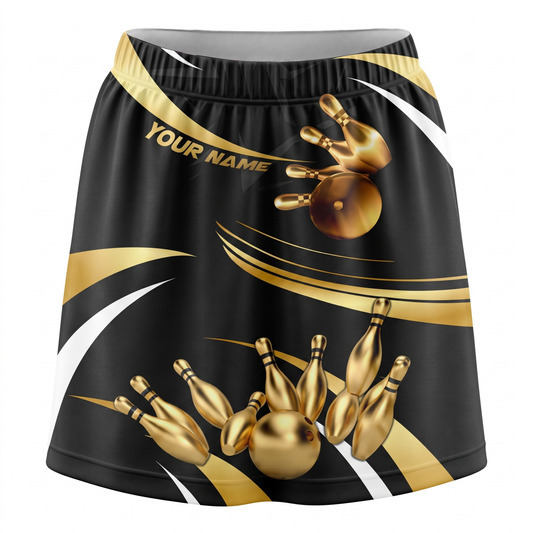 Maxcorners Bowling Luxury Gold Ball And Pins Personalized 3D Skirts With Shorts