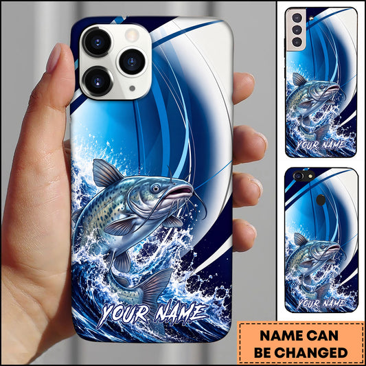 Maxcorners Fishing Blue Ocean Wave Personalized Name Phone Case (12 Fish Species)