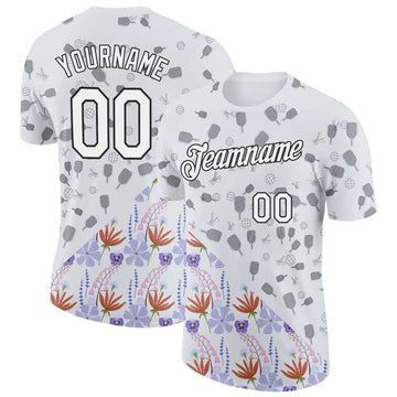Maxcorners Pickleball Paddle Ball White Purple Floral Split Pattern Personalized Name 3D Unisex Shirt