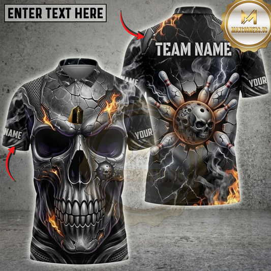 Maxcorners Bowling  Charcoal Skull Molten Fire Mechanical Dartboard Multicolor Customized Name, Team Name 3D Shirts ( 4 Colors )