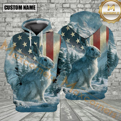 Maxcorners Rabbit Winter Mountain Patriotic All Over Print Shirt Best Gift For Hunter