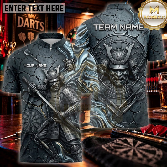 Maxcorners Darts Silver Black Armored Samurai Warrior Personalized Name 3D Unisex Shirt