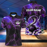 Maxcorners Purple Thunder Lightning Custom Cobra Snake Bowling Polo Shirts For Men, Bowling Team Shirt