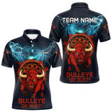Maxcorners Men's Custom Darts Shirt With Red Angry Bull Lightning Effect And Flame Dartboard LM1605
