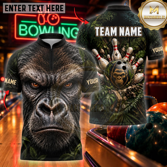 Maxcorners Bowling Angry Gorilla Mascot Jungle Pins Artwork Customized Name, Team Name 3D Shirts
