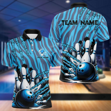Maxcorners Funny Claw Blue Camo Men'S Bowling Outfits Custom Bowling Polo, Quarter Zip Shirts Team Jerseys LM123