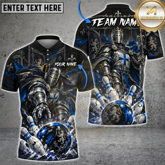 Maxcorners Bowling Medieval Crusader Templar Knight Armor Ball Shattered Pins Graphic Multicolor Customized Name, Team Name 3D Shirts