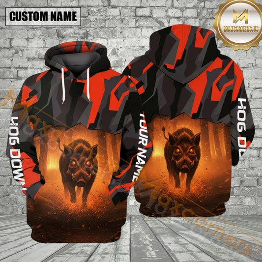 Maxcorners Orange Lighting Hog Running All Over Print Shirt Best Gift For Hunter