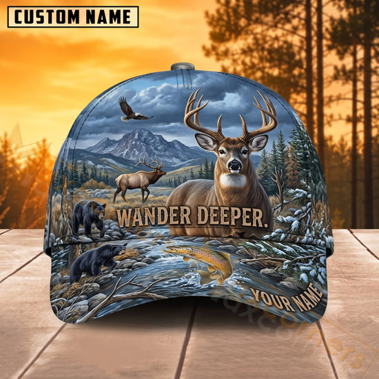 Maxcorners Deer Hunting Wander Deeper Deer Scenic Personalized Name 3D Cap